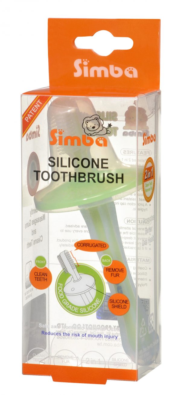 Simba Soft Bristle Silicone Baby Toothbrush with Milk Residue/Fur Scrubber (Green)