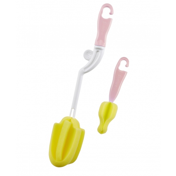 Simba Sponge Rotary Bottle and Nipple Brush with Easy Hanging Hook ( Pink)