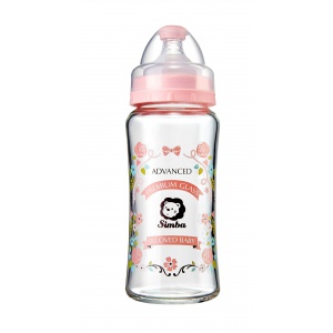 Simba Crystal Romance Wide Neck Borosilicate Glass Feeding Bottle - 9 oz (Pink)