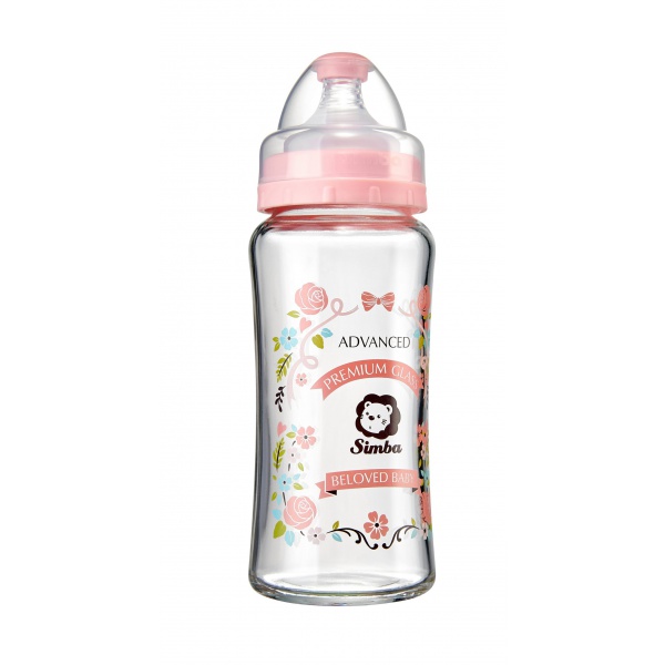Simba Crystal Romance Wide Neck Borosilicate Glass Feeding Bottle - 9 oz (Pink)