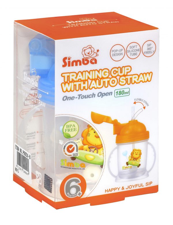 Simba BPA Free Baby Training Cup w/ 360° Auto Straw (Blue, 6 oz)
