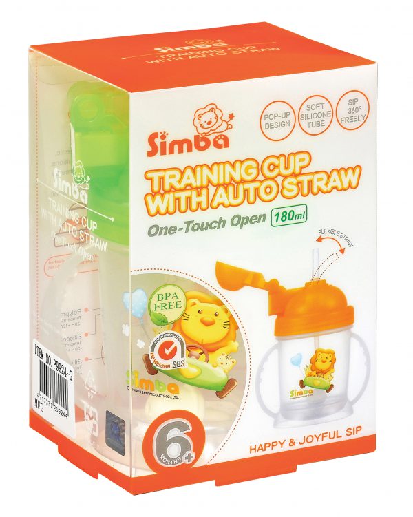 Simba BPA Free Baby Training Cup w/ 360° Auto Straw (Green, 6 oz)