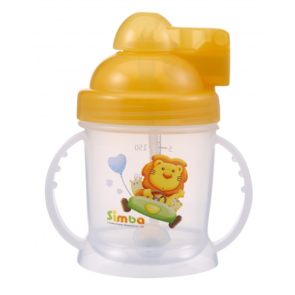 Simba BPA Free Baby Training Cup w/ 360° Auto Straw (Orange, 6 oz)