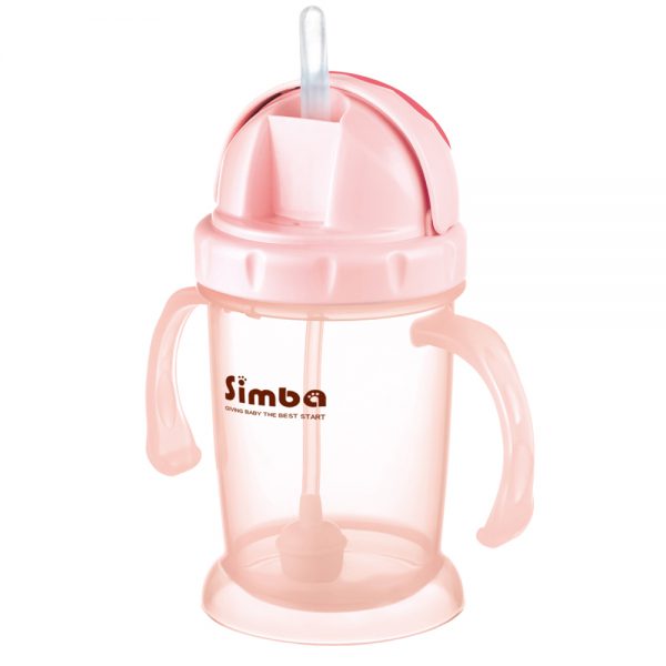 Simba 8 oz Flip-it Baby Training/Sippy Cup with Weighted Straw (Pink, BPA Free)